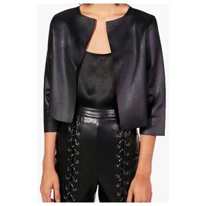 SOLD OFF APP • Edge to Edge Leather Look Crop Jacket